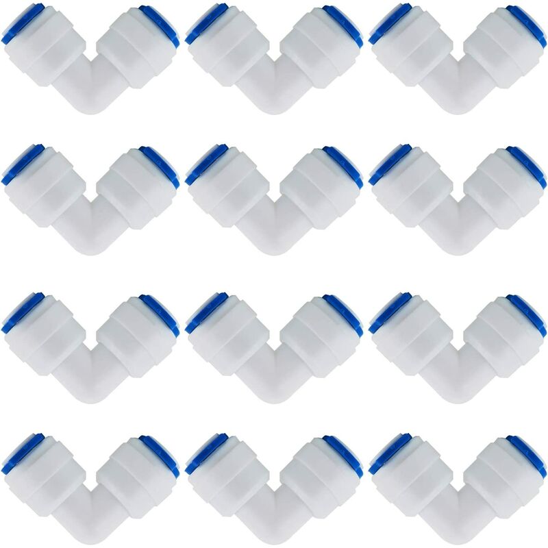 12 Pcs ro Water Filter Accessories 1/4 Inch Nozzle Fitting 90 Degree Right Angle Fast Docking for Connecting Water Pipe Fittings, Refrigerator Pipe