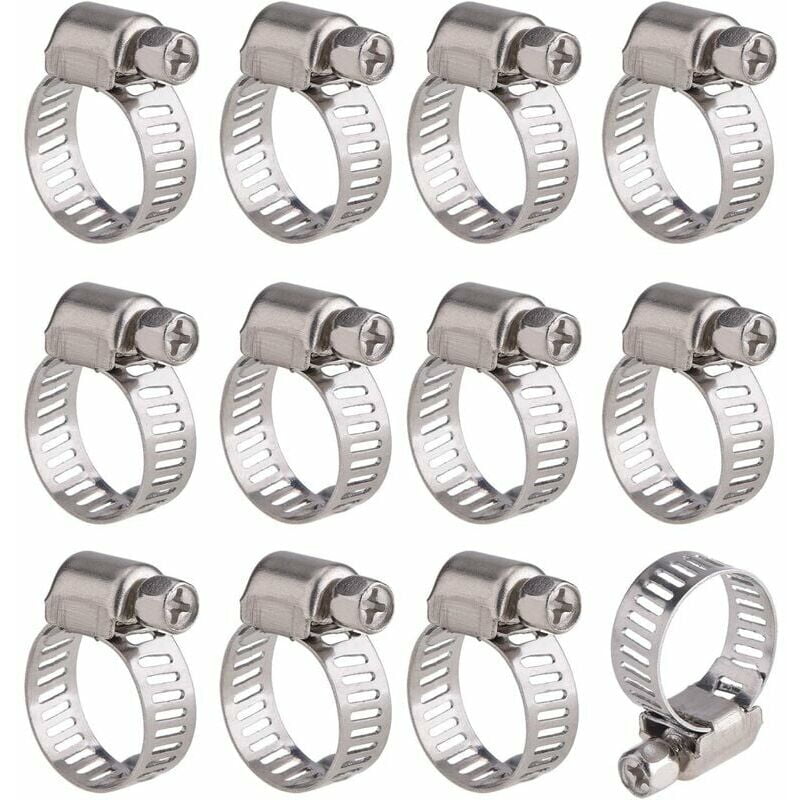 12 Pieces Adjustable Hose Clamp Stainless Steel Hose Clamps Clips Fastener (9-16 mm)