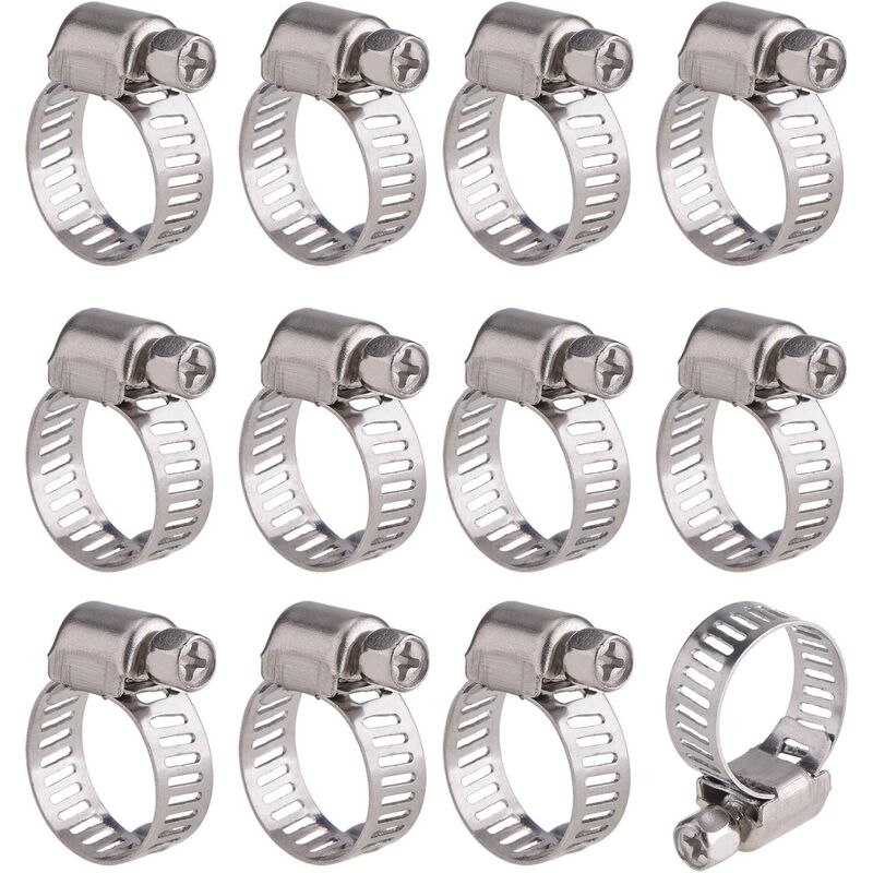 12 Pieces Adjustable Hose Clamp Stainless Steel Hose Clamps Clips Fastener (9-16mm)