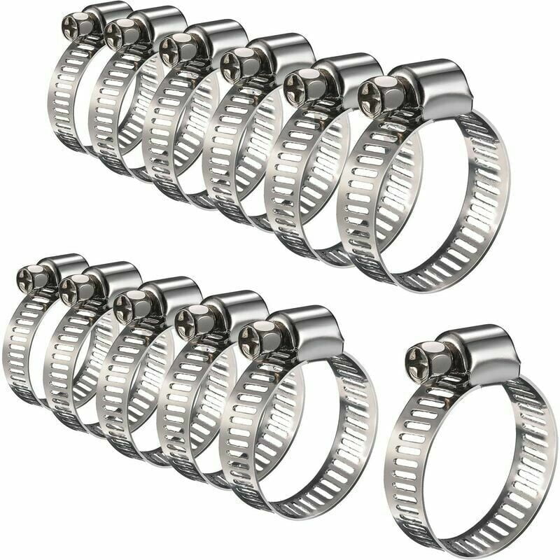 12 Pieces Adjustable Hose Clamp Stainless Steel Hose Clamps Clips Fixing (16 25 mm)