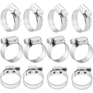 12 Pieces Stainless Steel Clamp, 6-12mm Adjustable Stainless Steel Hose Clamps Clips Fastener for Family Water Pipe, Gas Tank, Automobile Tube Clips