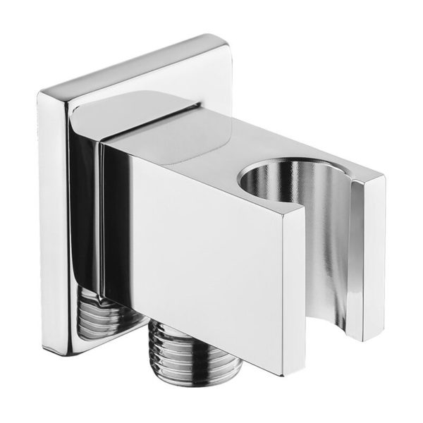 1/2" Square Brass BR-Vie Shower Head Chrome Hose Connector, Shower Elbow with Holder, Sand Fitting for Hand Shower