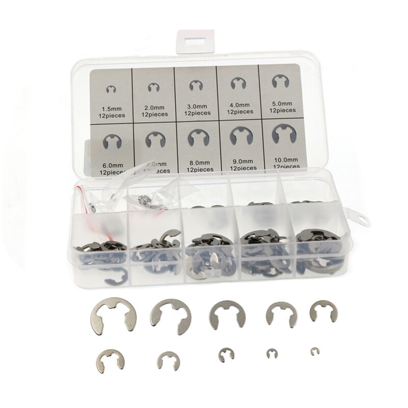 120PCS 304 Stainless Steel E-Clip Assortment Kit M1.5-10 Circlip External Retaining Rings Set - 120PCS