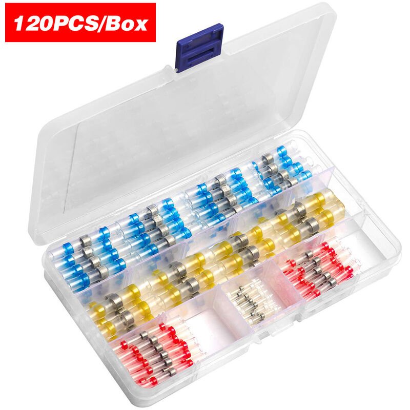 120PCS/Box Heat Shrink Tube Waterproof Assorted Solder Seal Sleeve Wire Connectors Shrinkage Tubing Butt Terminal Connector with Storage Case for diy