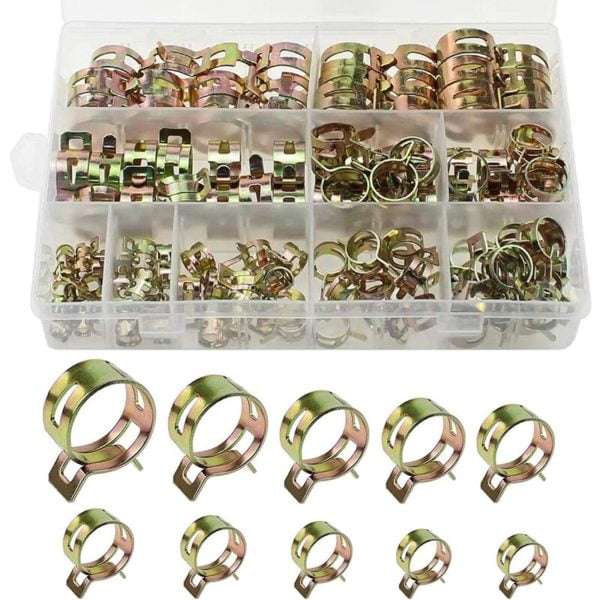 120pcs Hose Clamps Spring Clamp Adjustable Hose Clamps Hose Clips Parts Assortment Fixing Hoses for Family Water Hose Tank Car