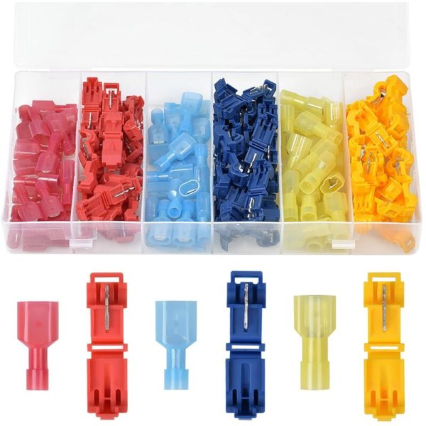 120pcs Wire Connector t Connector Quick Splice T-Tap Connector Electrical Connector Nylon Insulated t-tap Connector Self-Stripping Spade Terminals