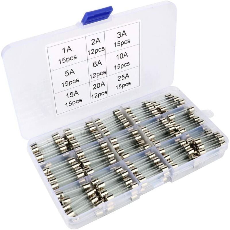 126 Pcs Glass Fuse Assorted Kit, 6 x 30mm Glass Cartridge Fuse, Fast Blow Car Fuses, Fast-Blow Glass Fuses(AMP 1A 2A 3A 5A 6A 10A 15A 20A 25A)