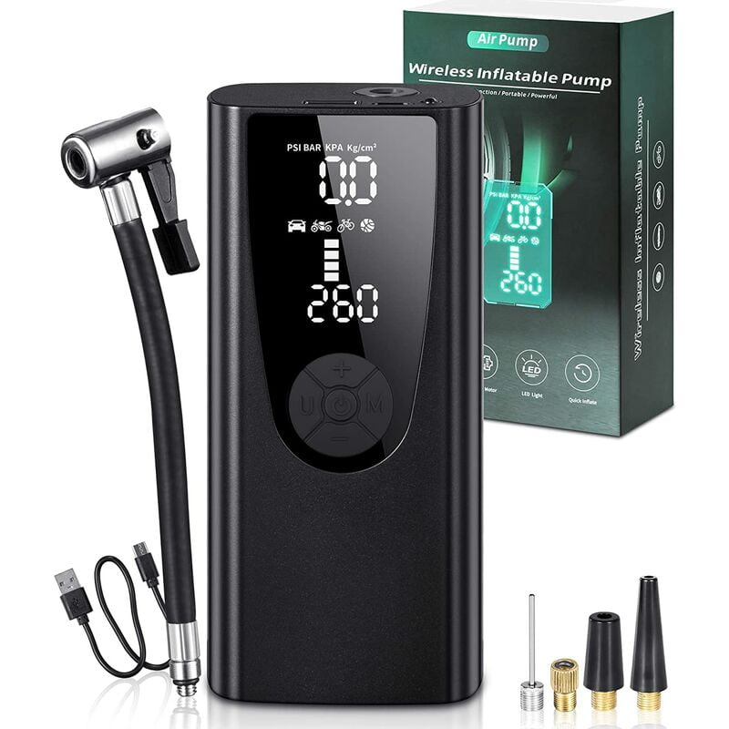 12V Portable Air Compressor - 6000mAh Portable Air Pump - Mini Car Compressor - Car Tire Inflator - with 4 Nozzle Adapters and led Light - for Car