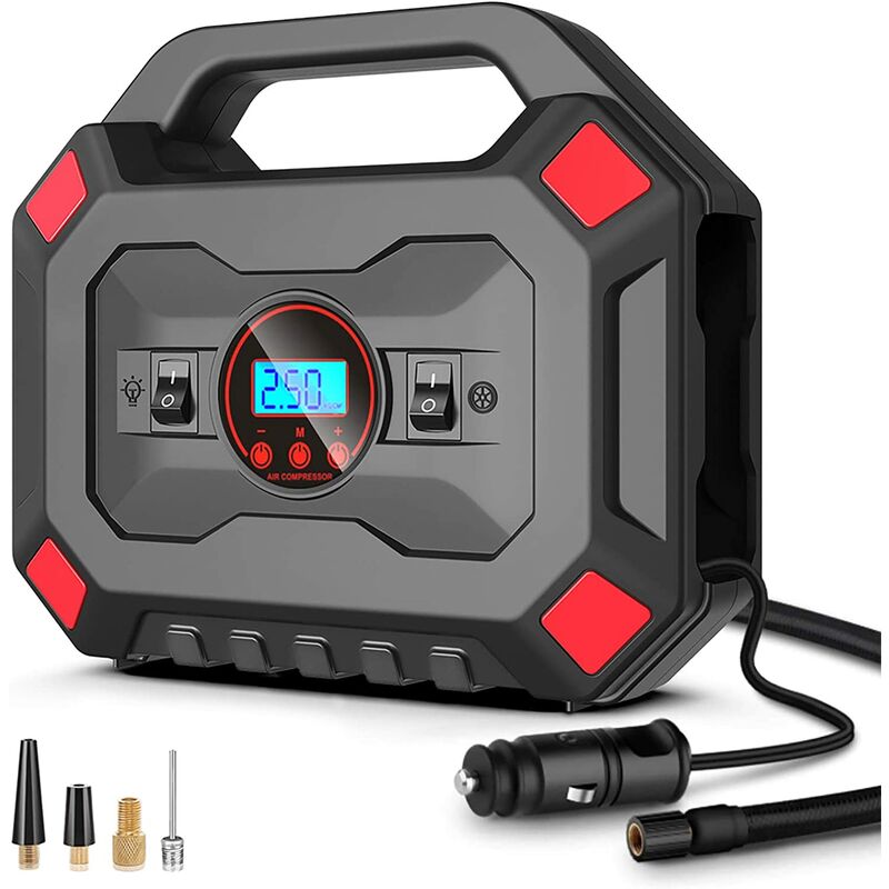 12V Portable Air Compressor Digital Portable Auto Air Compressor 120W Electric Tire Inflator 120PSI 30L/Min with LED Lamp LCD Display 3M Cable for