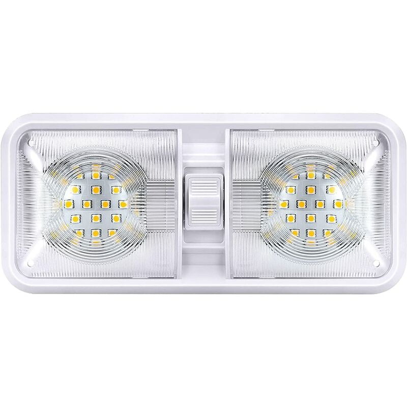 12V led 800LM rv Ceiling Double Dome Light rv Interior Lighting for Camper Trailer with On/Off Switch, White 6000-6500K