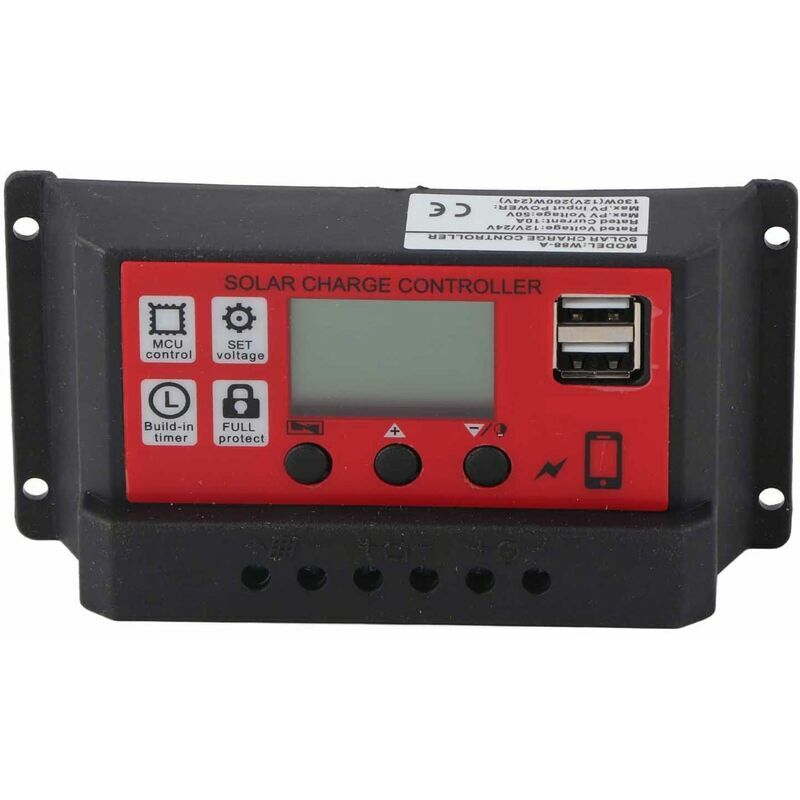 12V/24V Automatic PWM Solar Charge Controller, with LCD Display, Dual USB Ports, Adjustable Solar Panel Battery Regulator, for Solar Power Generation