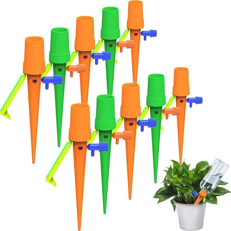 12pcs Drip Irrigation Kit, Automatic Watering Stakes with 12pcs Anti-Tip Bracket, Fits All Bottles, for Indoor and Outdoor Plants