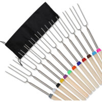 12pcs bbq Forks, 81cm Stainless Steel Telescopic bbq Skewers Roasting Sticks for Marshmallow and Hot Dog (with Canvas Pouch)
