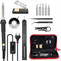 13 in 1 Soldering Iron Kit 60W Adjustable Temperature Soldering Iron with On/Off Switch 5 Soldering Tips Desoldering Suction Cup Desoldering Wick