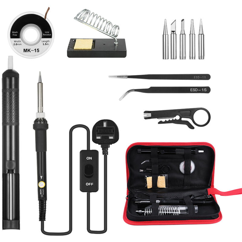 13 in 1 Soldering Iron Kit 60W Adjustable Temperature Welding Soldering Iron with on/off Switch 5pcs Soldering Tips Solder Sucker Desoldering Wick
