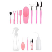 13-piece potted gardening tool set (spray bottle, soil filling bucket shovel), pink - pink