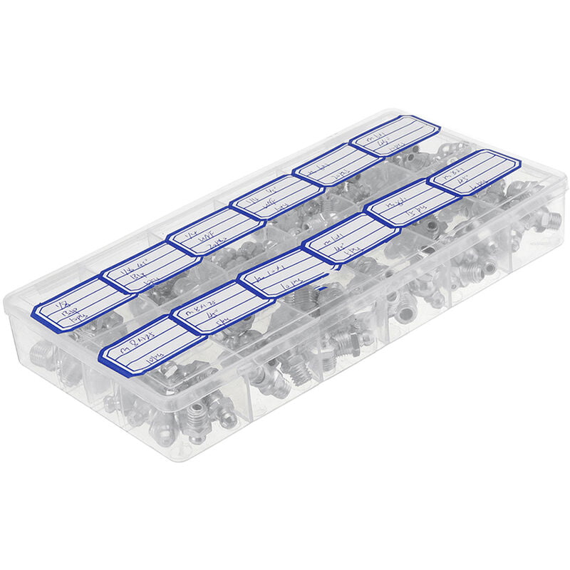 130Pcs Hydraulic Grease Nipples Galvanized Metal Grease Nipple Fitting Assortment Kits Fitting Metric Imperial BSP UNF M6 M8 M10 45°
