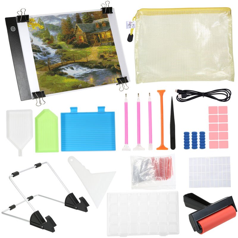 133 Pieces DIY Diamond Jewel Paint Painting Tools and Accessories Kits with A4 Tracing Light Box Multi-Size Diamond Pen Tray Kits
