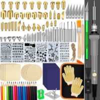 137PCS Wood Burning Kit, diy Creative Tool Set Soldering Pyrography Pen with Adjustable Temperature and Wood Piece for Embossing Carving Tips