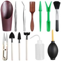13PCS Mini Garden Hand Tools Bonsai Succulent Miniature Planting Tool Set Mini Garden Planting Care Tools Leaf Trimmer Rake Shovels Watering Bottle