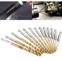 13pcs 1/4inch High Speed Steel Drilling Bits Kit 1.5-6.5mm Spiral Flutes Bit for Wood Plastic Iron Steel Copper Aluminum