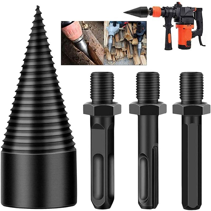 13treize - Firewood Log Splitter, 3pcs Drill Bit Removable Cones Kindling Wood Splitting logs bits Heavy Duty Electric Drills Screw Cone Driver Hex +