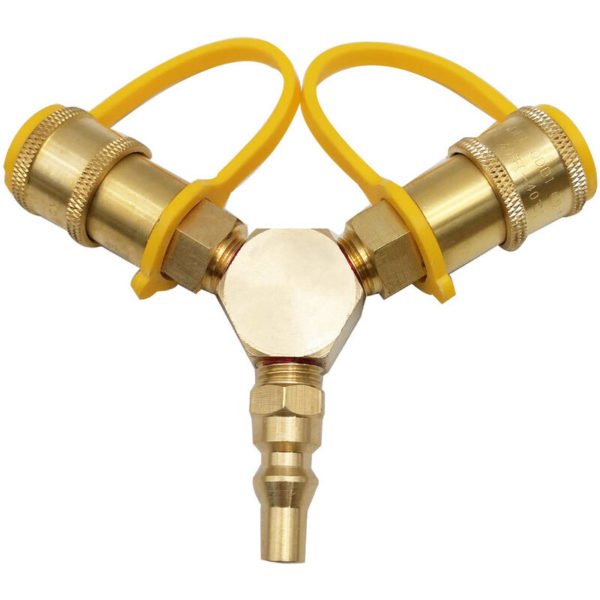 1/4'' rv Propane Quick Connect Adapter Solid Brass y Splitter Gases Tanks Hose Fittings for Outdoor Camping/Cooking/BBQ - Brass