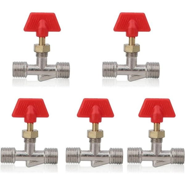 1/4in Needle Valve, 5pcs Brass Float Ball Valve Structure Replacement Air Compressor Needle Valve for Air Compressor