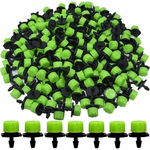 1/4inch Irrigation Dripper,Betterlife 100Pcs Green Adjustable Irrigation Drippers Drip Irrigation for Plant Garden Greenhouse Vegetable Patch Lawn