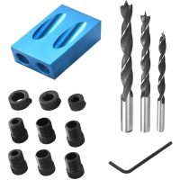 14pcs Pocket Hole Template, 15 掳 Carpentry Guide Oblique Hole Positioner, Oblique Aluminum Alloy Hole Locator with 6/8 / 10mm Hole Adapter