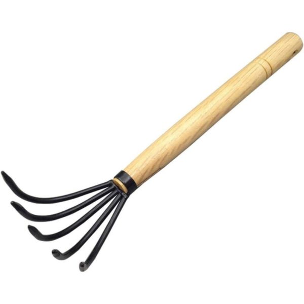 15 Gardener's Claw Rake with Wooden Handle for a Firm Grip - Ideal Japanese Claw Rake for Gardening and Weeding