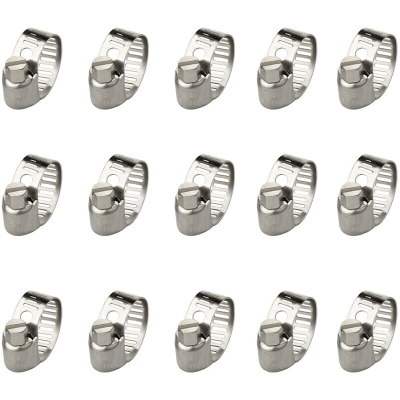 15 Pcs Adjustable Hose Clamp Stainless Steel Hose Clamps Clips Adjustable Fastener(10-16mm)