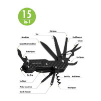 15 in 1 Multi-Tool, edc Folding Pocket Knife with Premium Gift Box for Father's Day for Camping, Fishing, Hunting, Survival, Outdoors (Black)