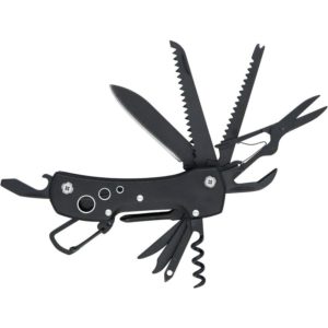 15-in-1 stainless steel multi-tool, pocket knife with safety lock and nylon sheath
