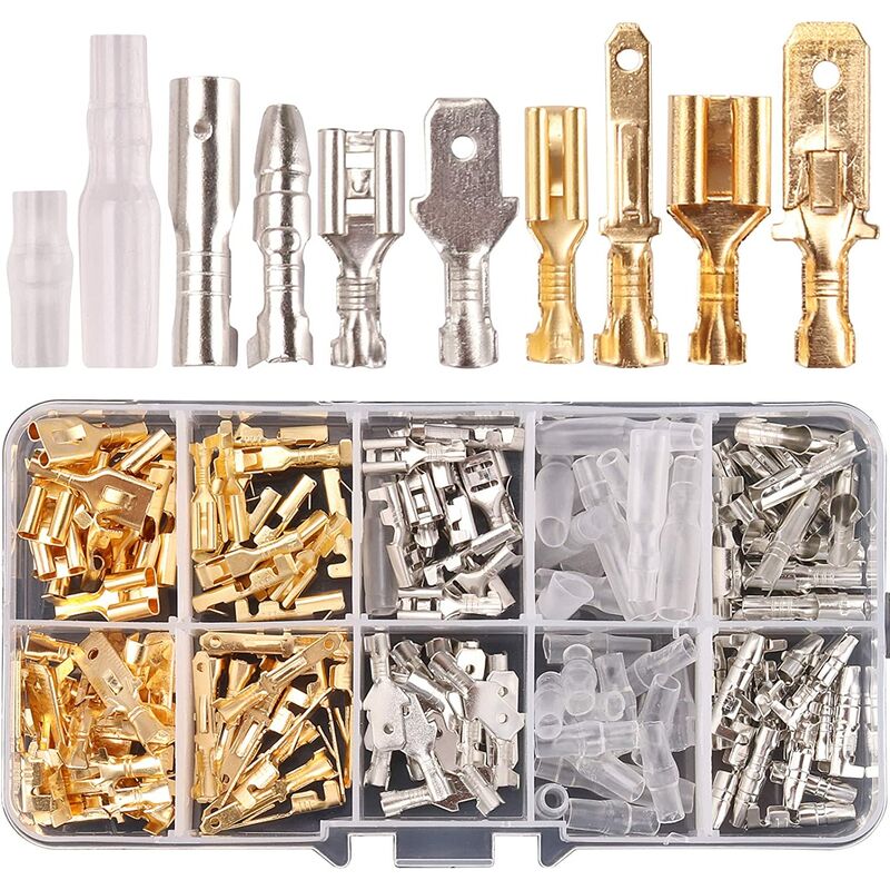 150 pcs 2.8mm 4.8mm 6.3mm Wire Connector Spade 3.9mm Bullet Connectors Kit Male and Female Quick Wire Splice Crimp Terminal Block for diy Electric