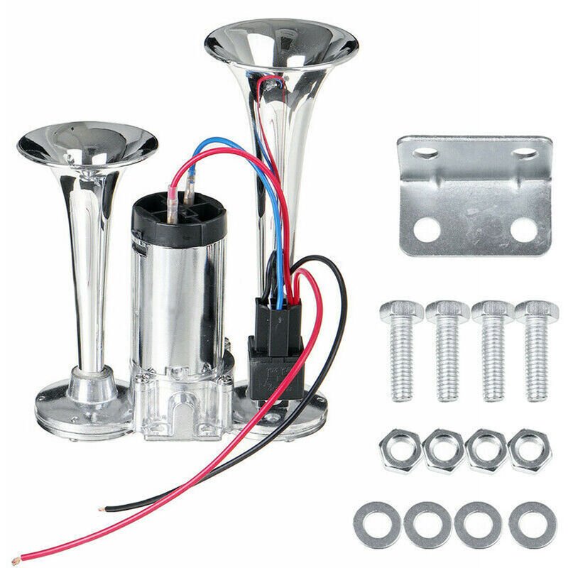 150DB Car Horn Electric Horn Loudspeaker Dual Trumpet Electric Horn Air Horn 12V with Relay for Car Boat Truck,model:Silver