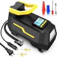 150PSI Electric Portable Air Compressor, Digital Air Pump, DC 12V and AC 220V Mini Bike Pump, Black