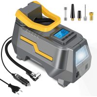 150PSI Electric Portable Air Compressor, Digital Air Pump, DC 12V and AC 220V Mini Bike Pump with LED Light and LCD Display for Cars, Bikes,