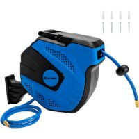 15M Wall-Mounted Retractable Air Hose Rewind Air Line Hose Reel Compressor Tool Hose Reel, Automatic Rewind Wall-Mounted Compact Reel with Locking