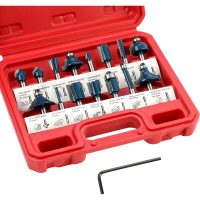 15PCS Router Bit Set,1/4 Inch 6.35mmWood Milling Cutter,Tungsten Carbide Router Bits with Plastic Case and Wrench for Home and DIY