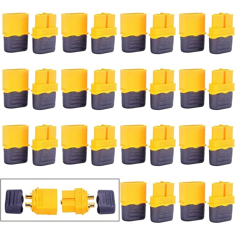 15Pcs XT60H Sheath Connector for rc and Plus Model (15pcs XT60H Male Connector + 15pcs XT60H Female Connector)