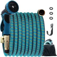 15m -50FT Expandable Garden Hose, Flexible Garden Hose with 10 Function Gun, Solid Brass Accessories.
