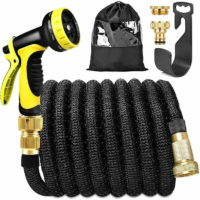 15m Expandable Garden Hose Garden Hose with 10 Mode Spray Gun Retractable Garden Hose 3/4" and 1/2" Fittings for Garden Watering and Cleaning 50ft