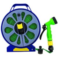 15m Flat Garden Hose Reel Water Spray Gun Nozzle Attachment Kink Free Hosepipe