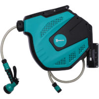 15m Garden Auto Hose Reel Wall Mounted Retractable 7 Patterns Spray Nozzle - Blue - Durhand