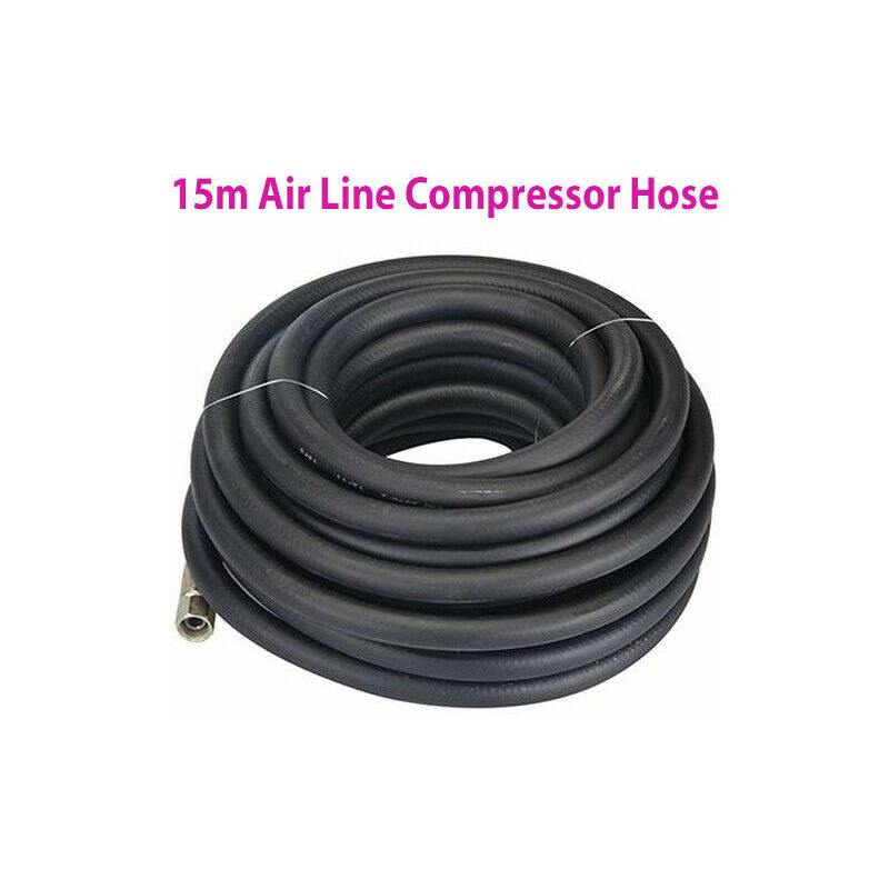 15m Strong Rubber Air Compressor Line Hose/Pipe 20Bar Pressure 6mm Nuts Tools