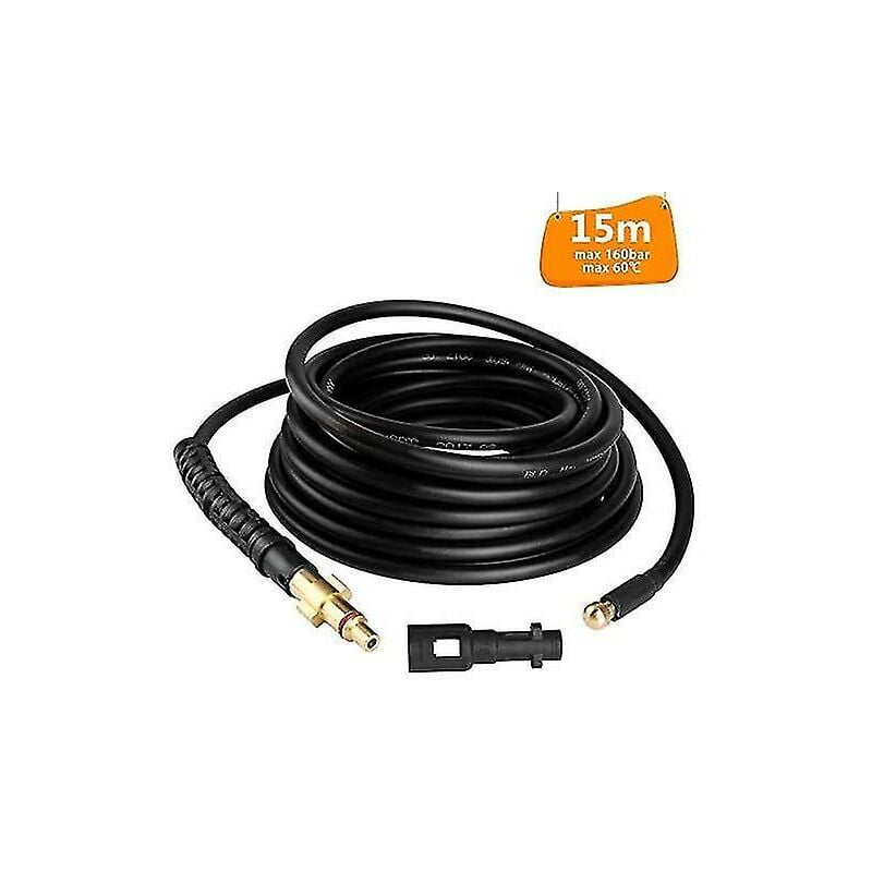 15m high pressure cleaning hose, 160 bar 2300 psi drain hose, adapter included for Karcher K1k7, ideal for drain plugs and cleaning.