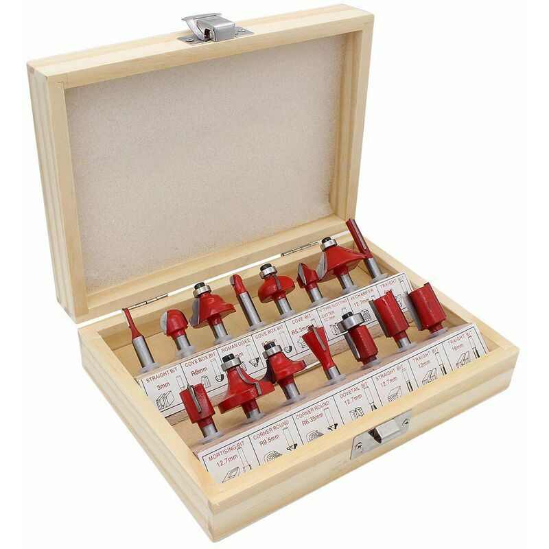 15pcs 6.35mm Shank Tungsten Carbide Groove Router Bit Set Woodworking Router Bit Router Bit Kit with Wooden Case