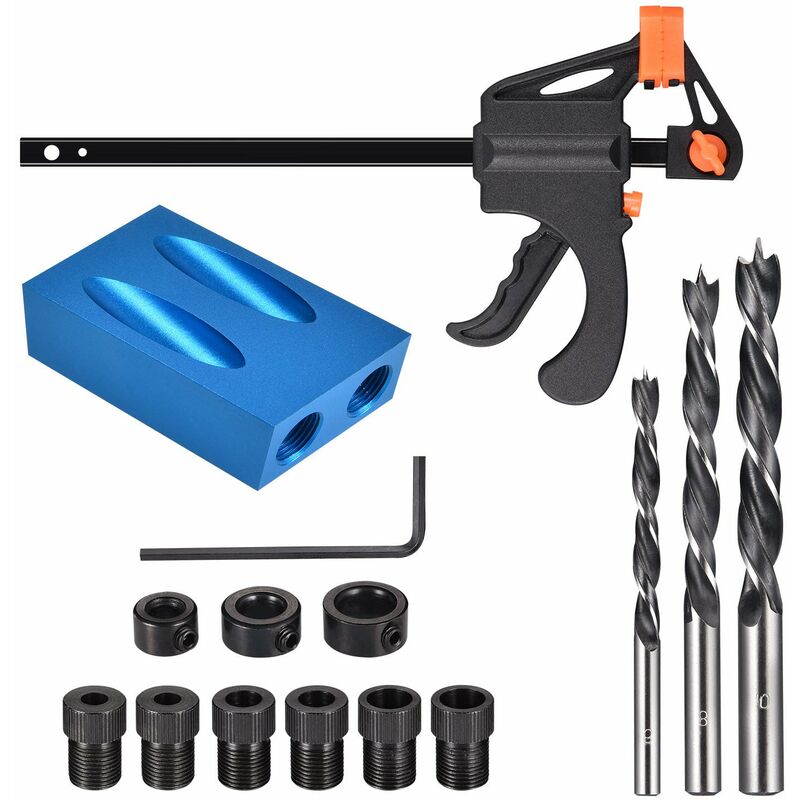 15pcs Oblique Drilling Jig, Woodworking Drilling Guide, 15° Carpentry Guide Oblique Hole Positioner, Adapter for 6/8/10mm Hole, For Carpentry Guide