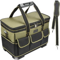16 Inch Tool Bag, Multi-Pocket Tool Bag Organizer with Waterproof Molded Base, Adjustable Shoulder Strap, Heavy Duty Tool Storage Bag with Wide Open